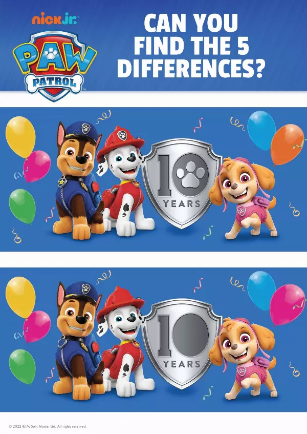 PAW Patrol 10th Anniversary Spot The Difference